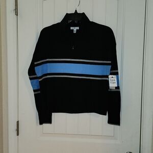 NWT bp 1/4 Zip Black and Blue Uneven Stripe Sweater